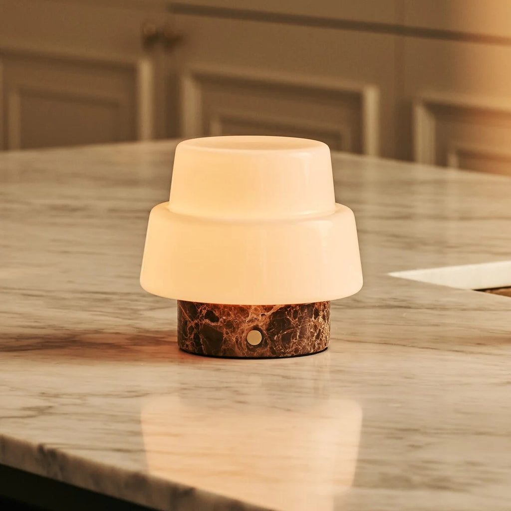 Marble Table Lamp With Rechargeable LED And Glass Shade
