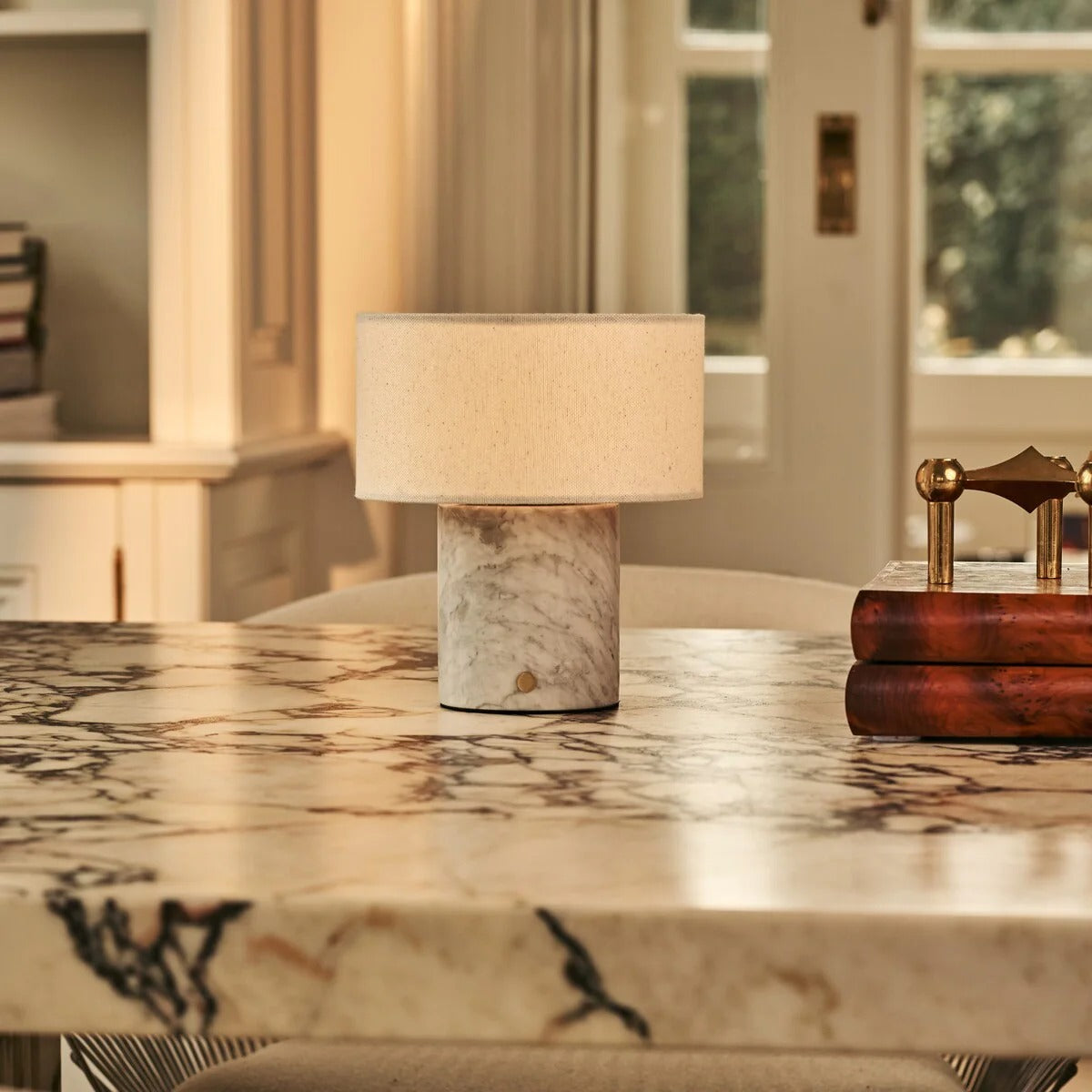 Marquina Marble Table Lamp With Dimmable LED And Modular Lampshade