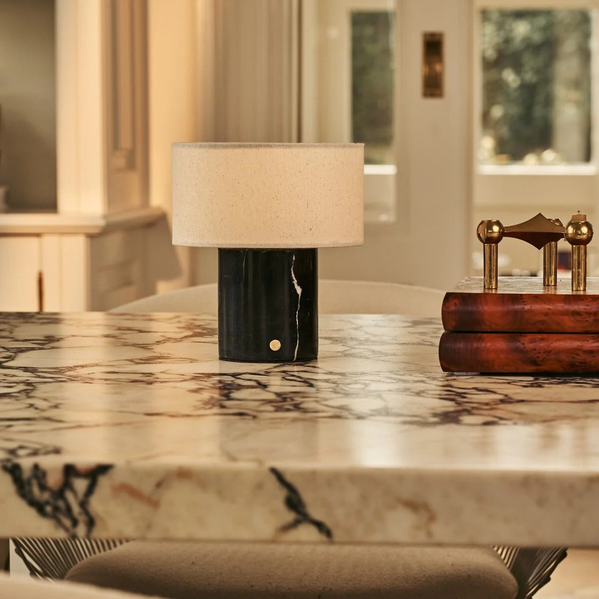 Marquina Marble Table Lamp With Dimmable LED And Modular Lampshade