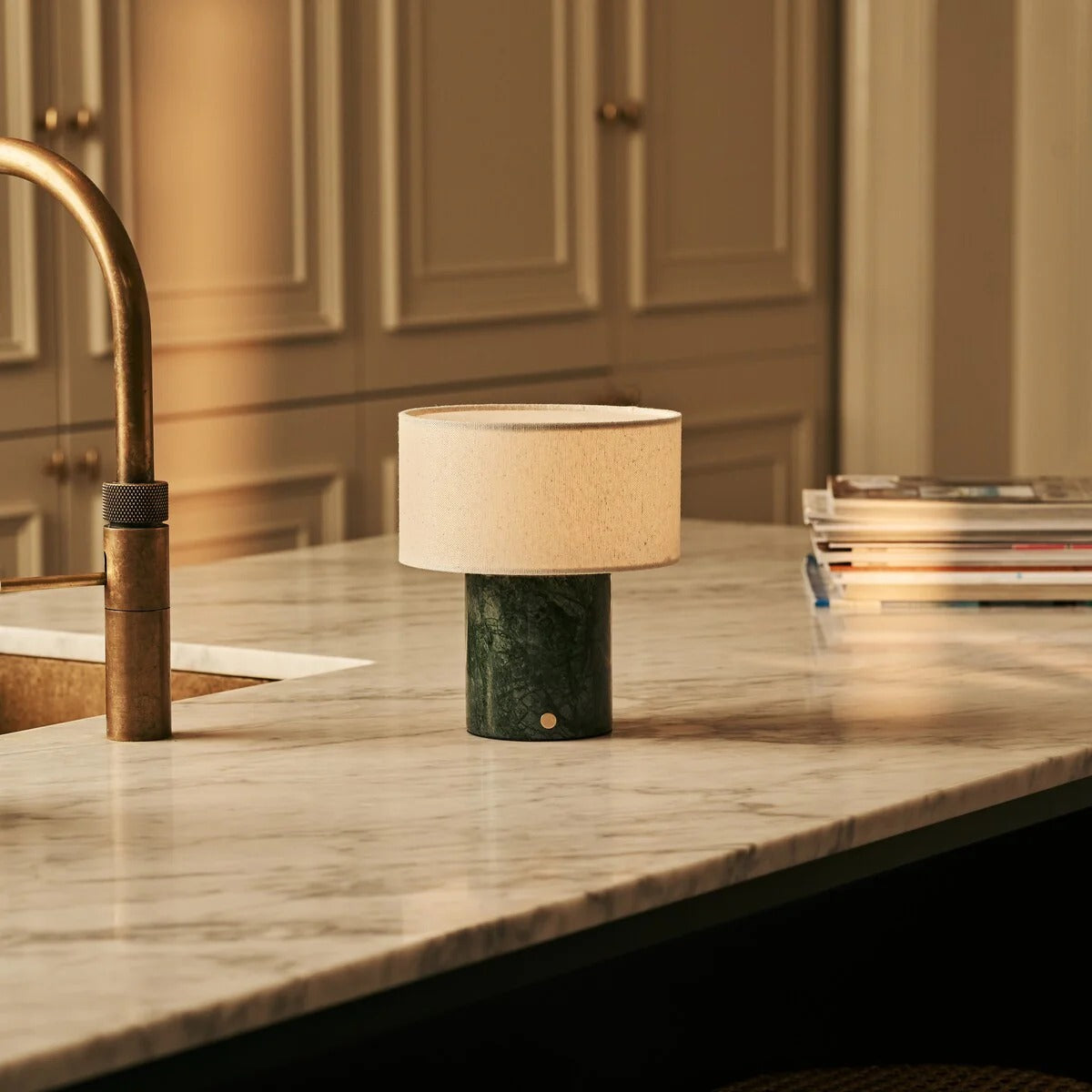 Marquina Marble Table Lamp With Dimmable LED And Modular Lampshade