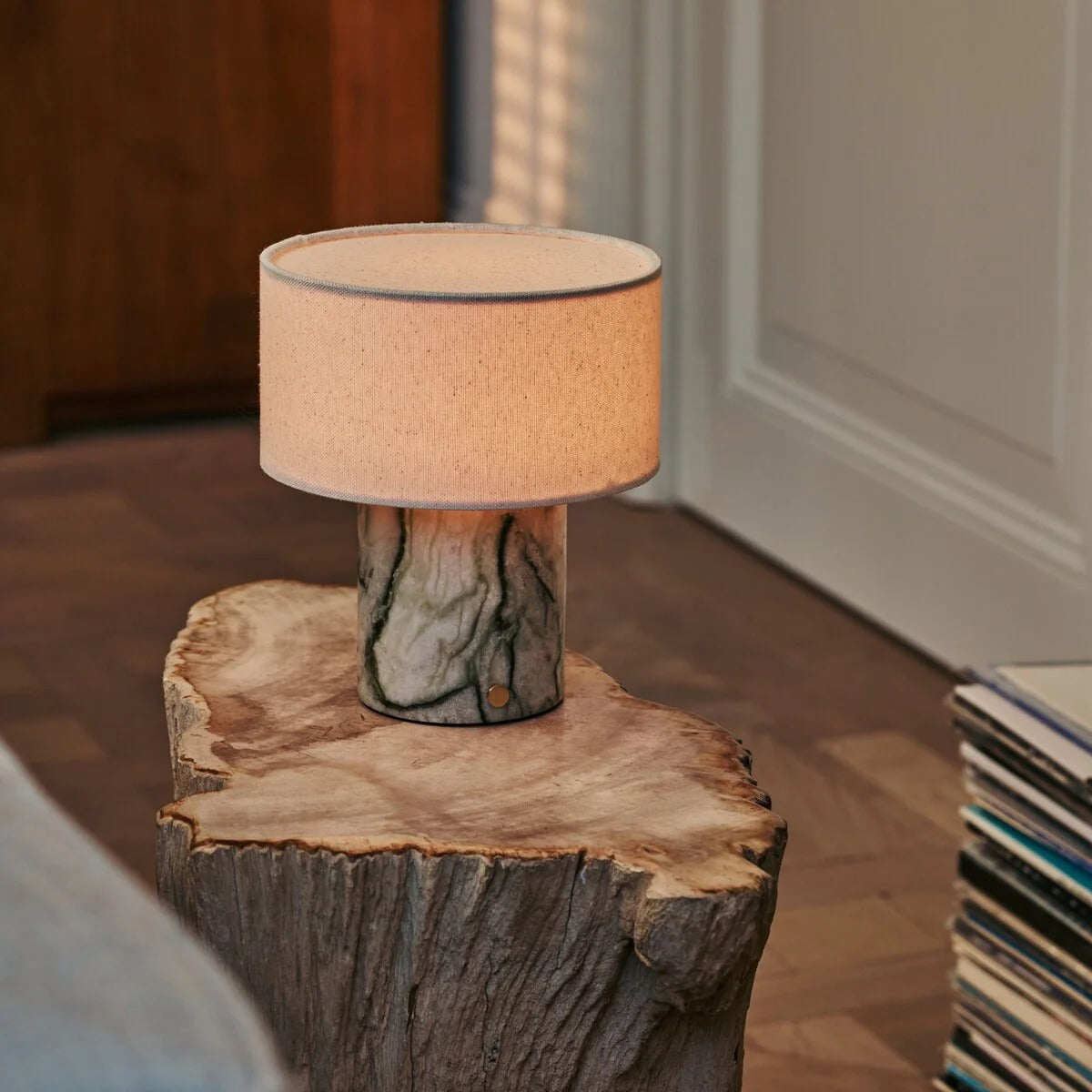 Marquina Marble Table Lamp With Dimmable LED And Modular Lampshade