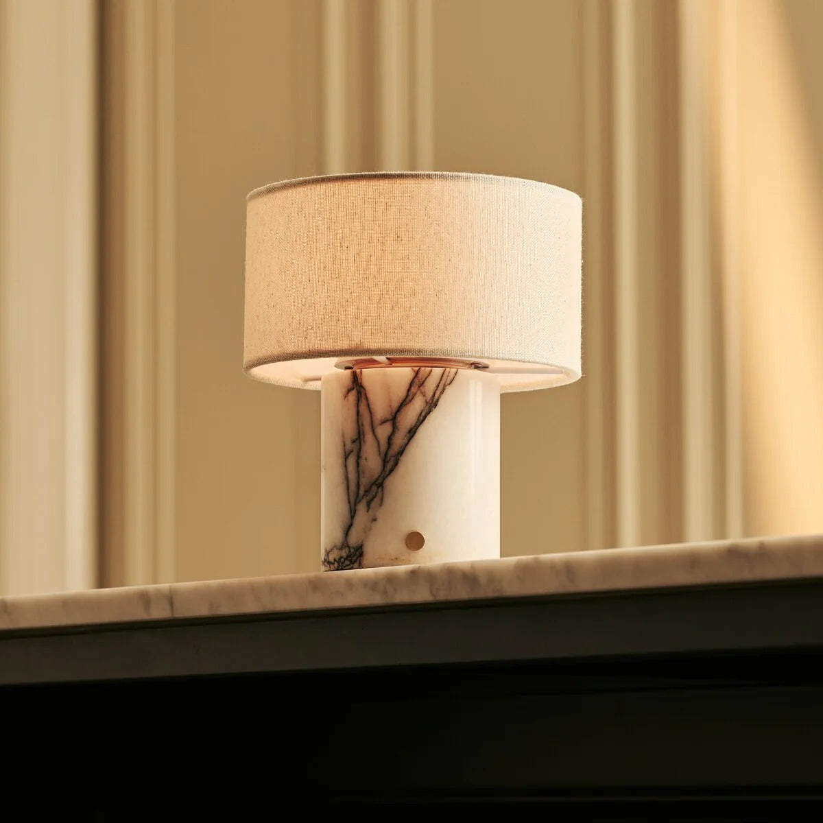 Marquina Marble Table Lamp With Dimmable LED And Modular Lampshade