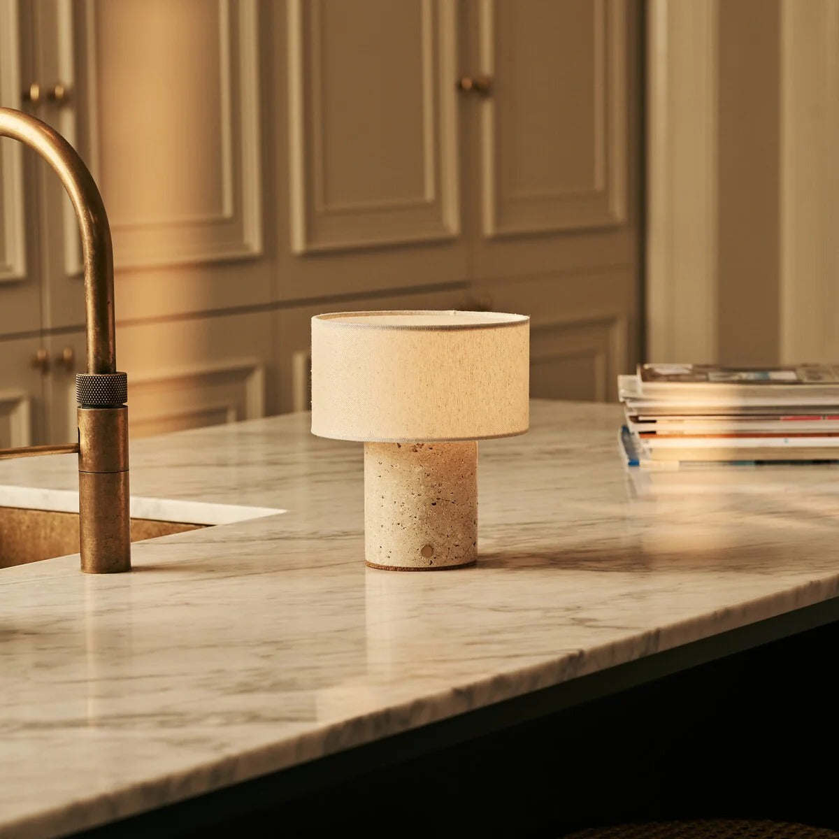 Marquina Marble Table Lamp With Dimmable LED And Modular Lampshade