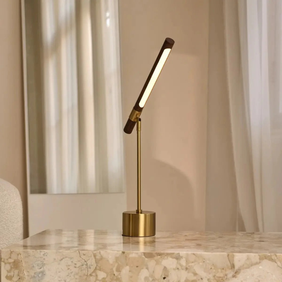 Metal Lamp With Wood Base And Adjustable LED Lighting