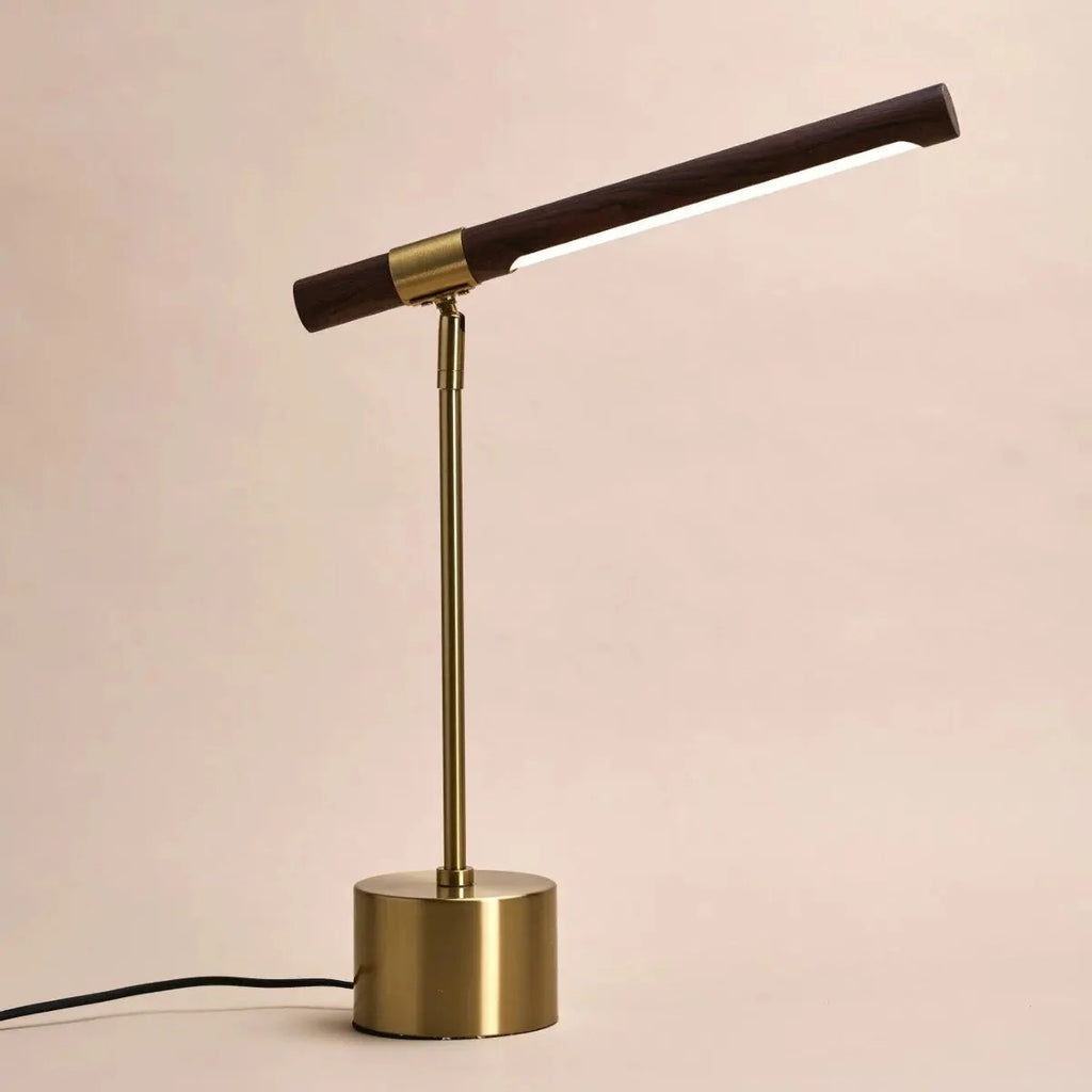 Metal Lamp With Wood Base And Adjustable LED Lighting