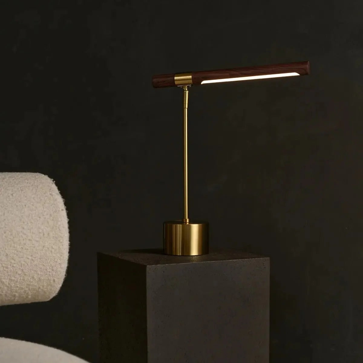 Metal Lamp With Wood Base And Adjustable LED Lighting