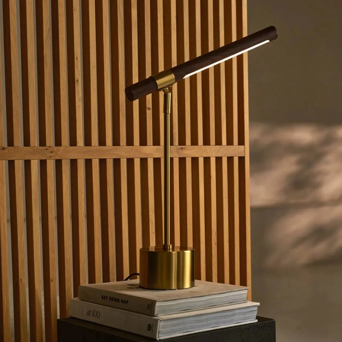 Metal Lamp With Wood Base And Adjustable LED Lighting