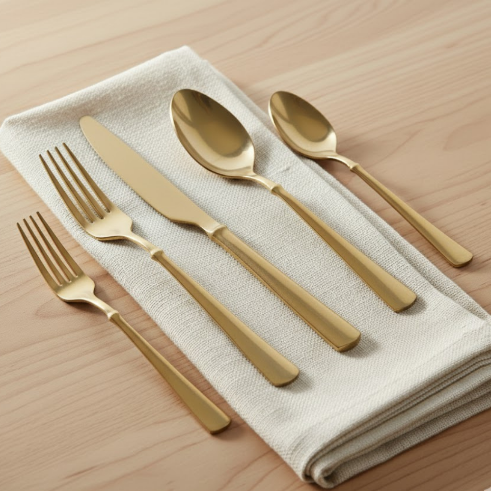 Midas Stainless Steel Flatware 5 Piece Set Gold Finish