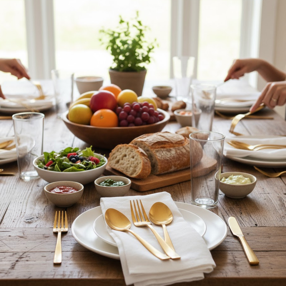 Midas Stainless Steel Flatware 5 Piece Set Gold Finish