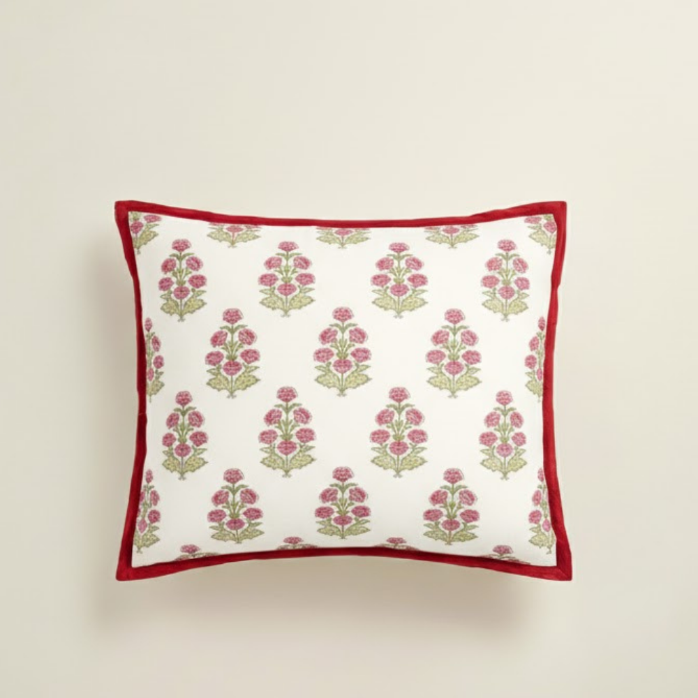 Poppy Quilted Cotton Pillowcase Reversible Floral Print