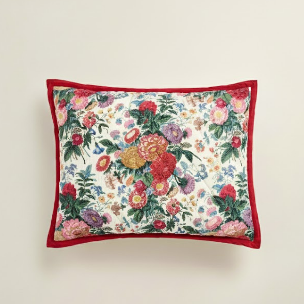 Poppy Quilted Cotton Pillowcase Reversible Floral Print