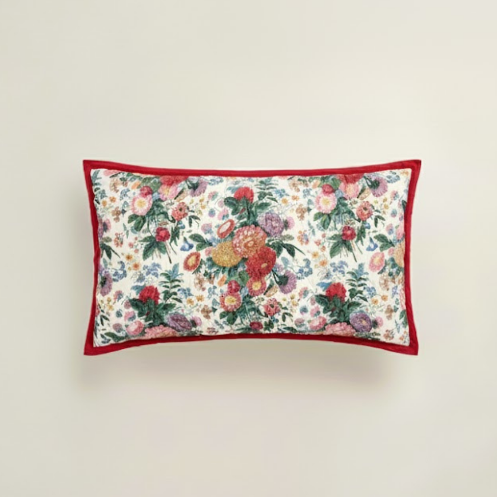 Poppy Quilted Cotton Pillowcase Reversible Floral Print