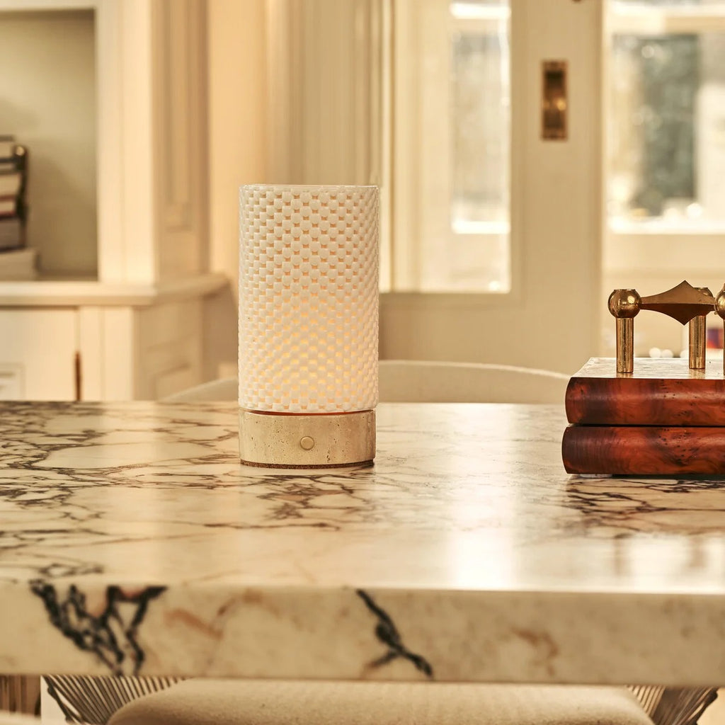 Porcelain Table Lamp With Rechargeable LED And Modular Shade