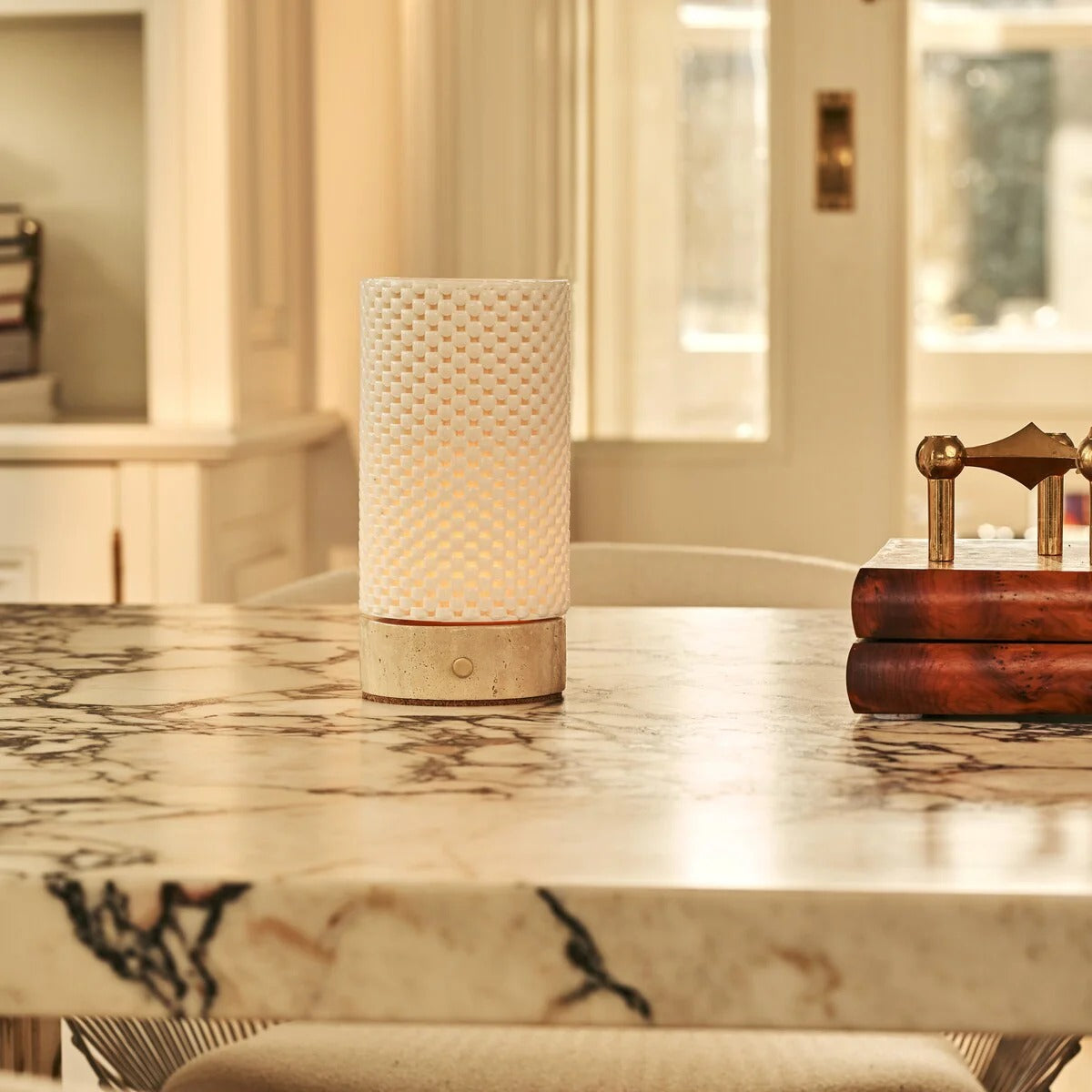 Porcelain Table Lamp With Rechargeable LED And Modular Shade