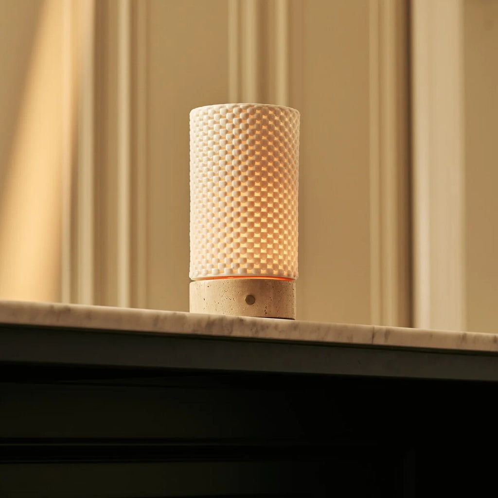Porcelain Table Lamp With Rechargeable LED And Modular Shade