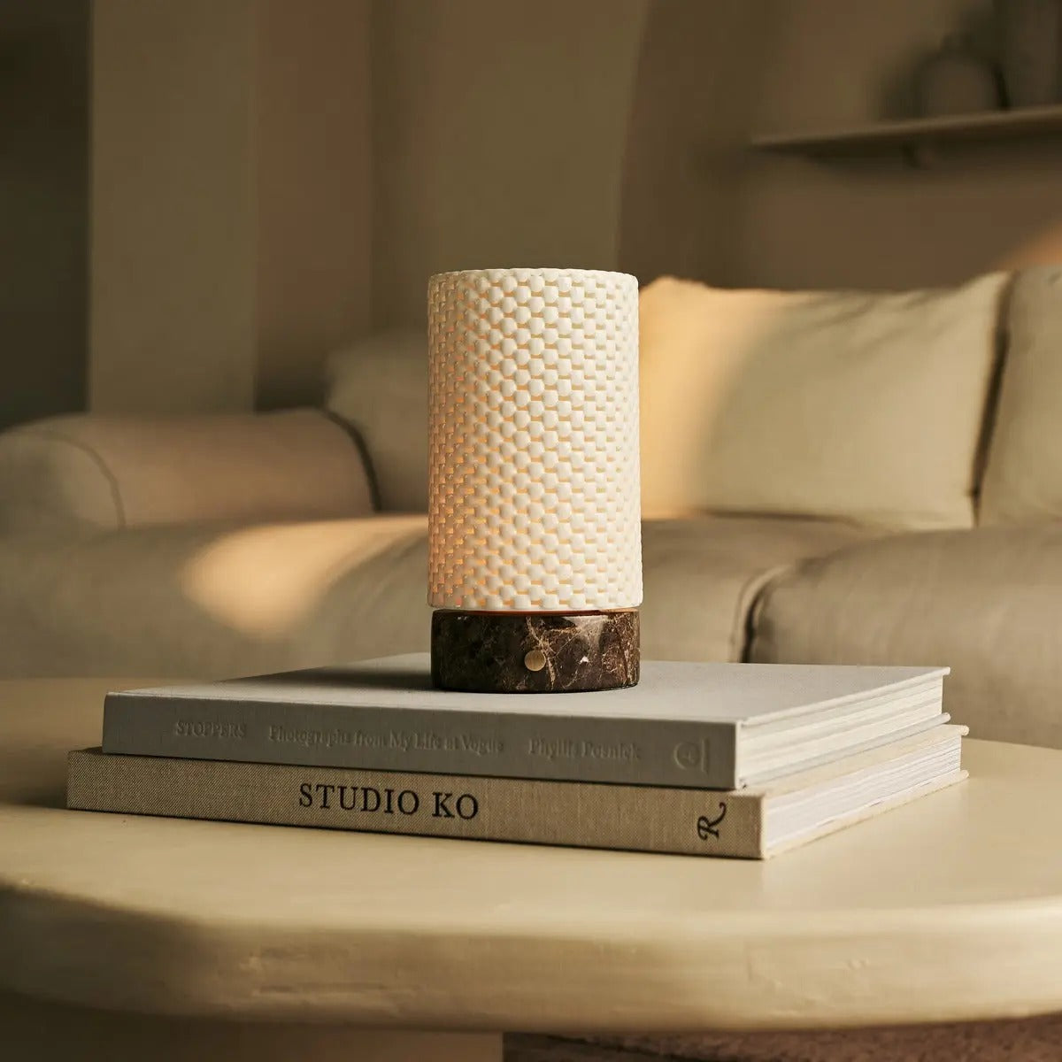 Porcelain Table Lamp With Rechargeable LED And Modular Shade