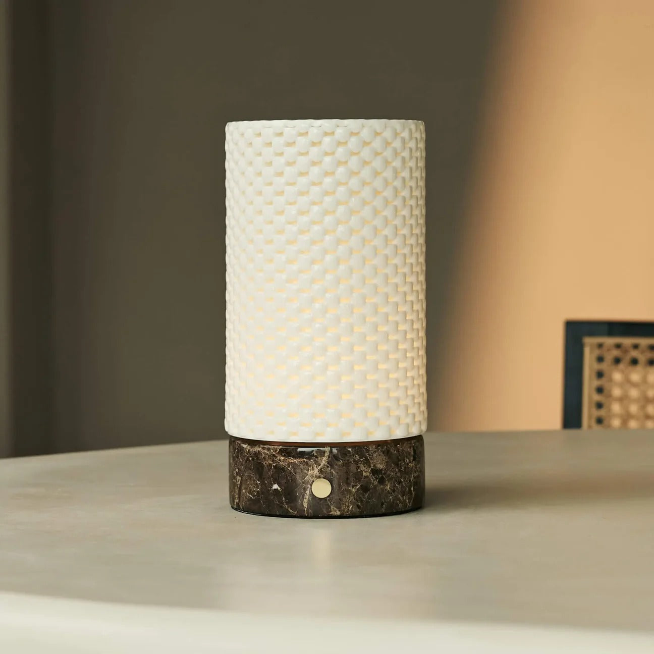 Porcelain Table Lamp With Rechargeable LED And Modular Shade