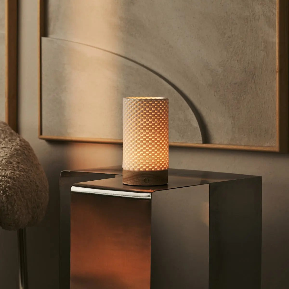 Porcelain Table Lamp With Rechargeable LED And Modular Shade