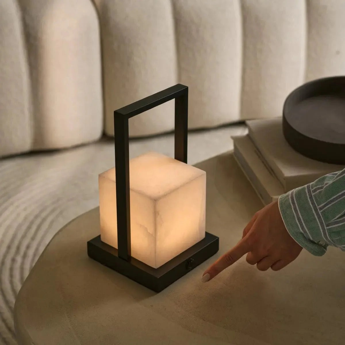 Rechargeable Table Lamp With LED Three Light Modes & Alabaster Design