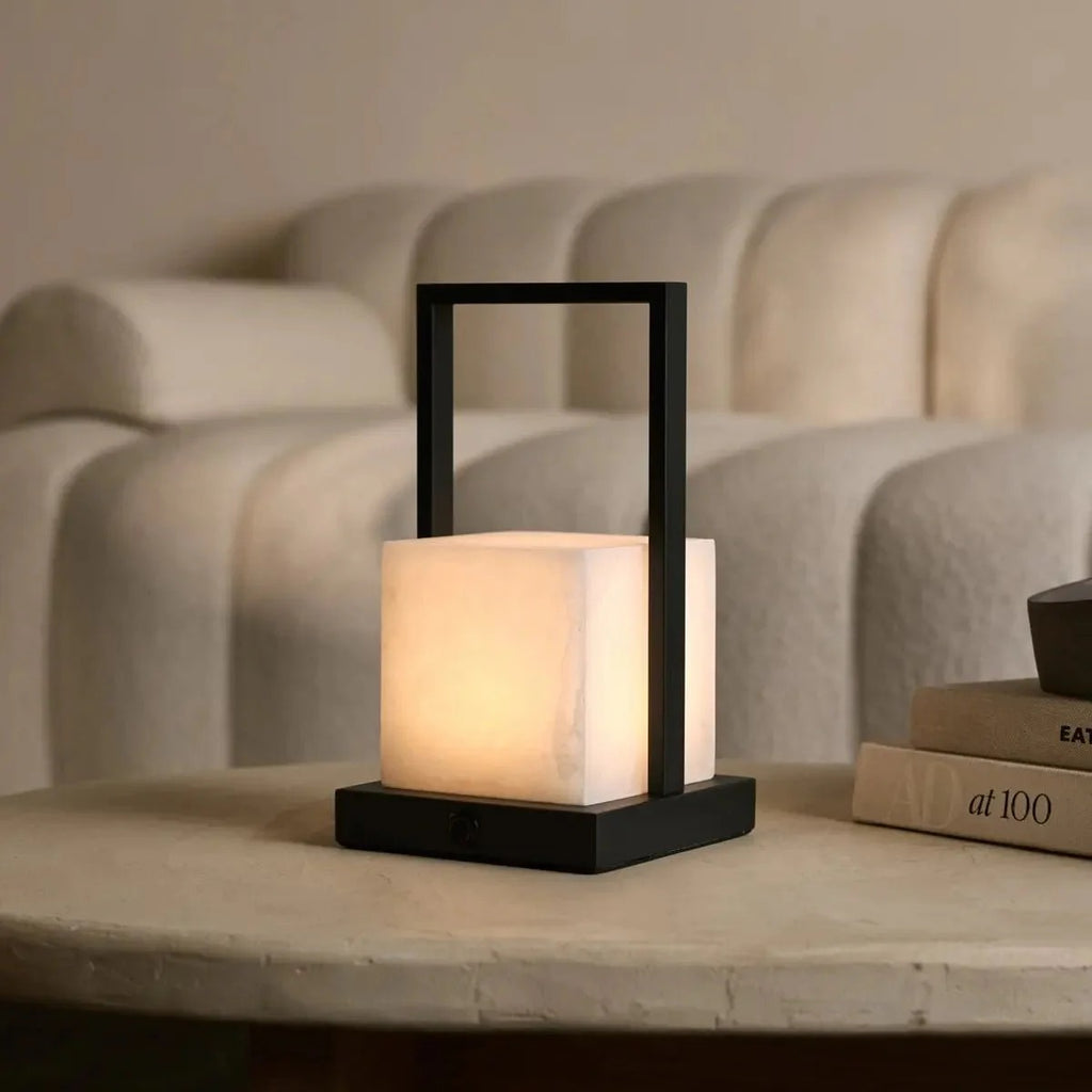 Rechargeable Table Lamp With LED Three Light Modes & Alabaster Design