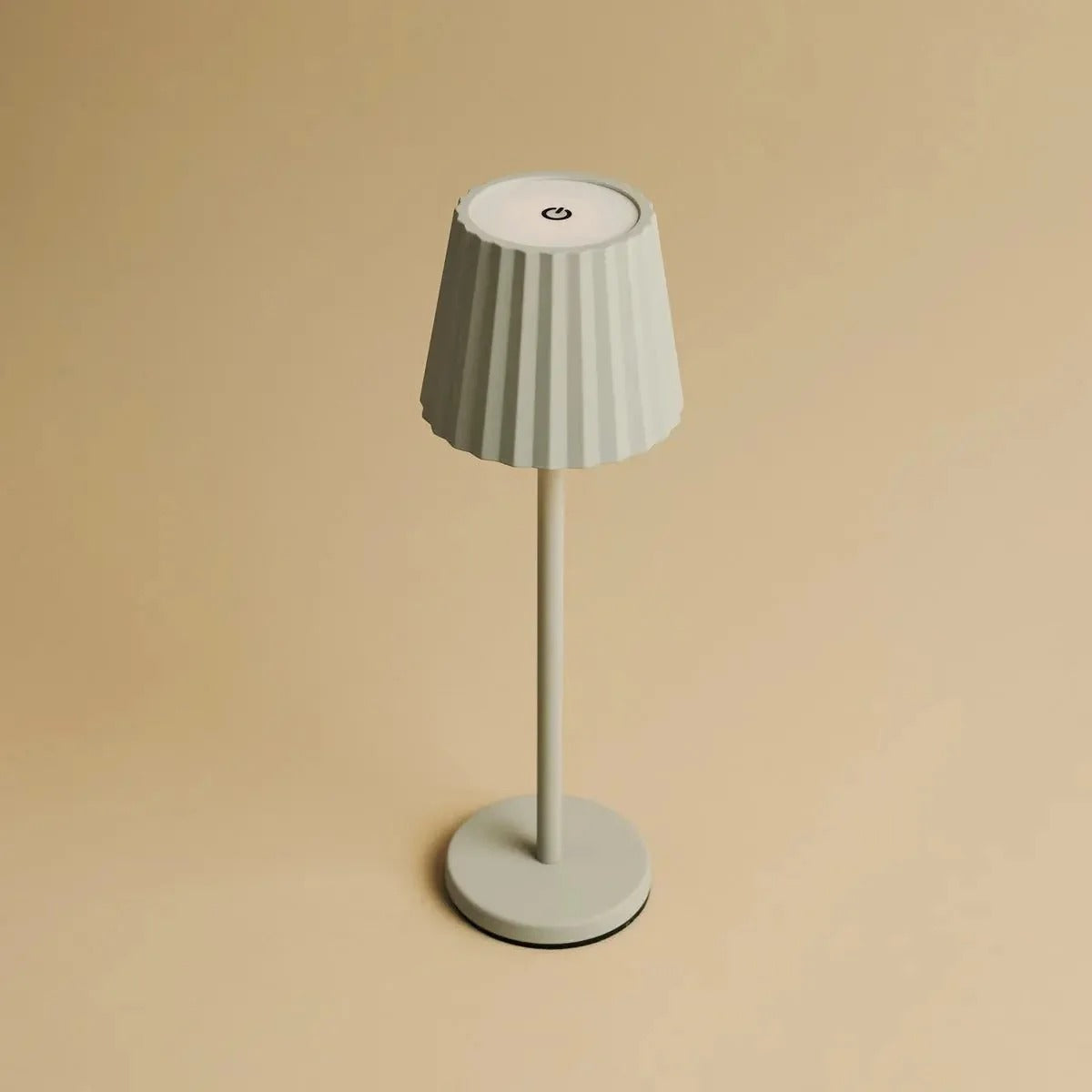 Ribbed Table Lamp With Dimmable LED And Wireless Charging Capability