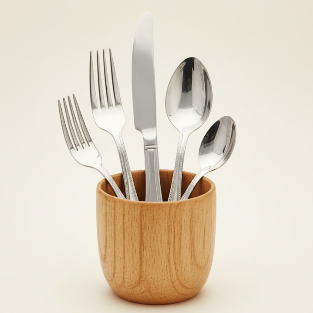 Wisp Stainless Steel Flatware 5 Piece Set Beaded Handle Detail