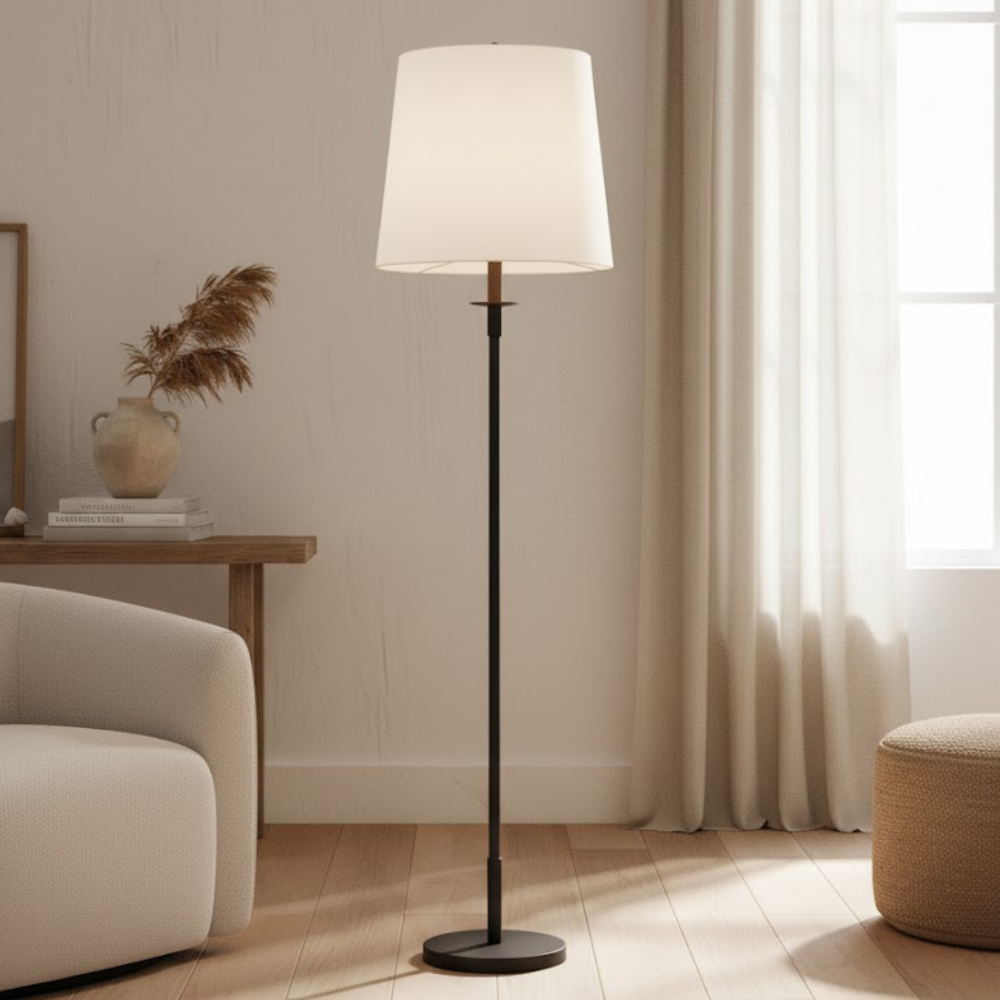 Stanza Steel Floor Lamp Linen Shade