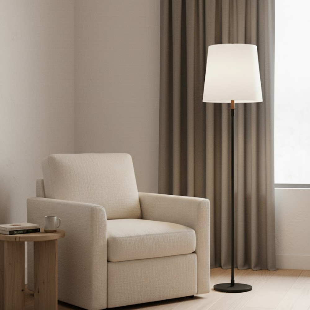 Stanza Steel Floor Lamp Linen Shade
