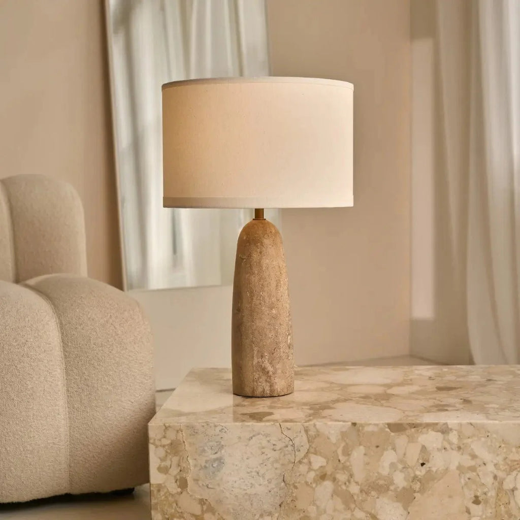 Travertine Lamp With Classic Design And Fabric Shade