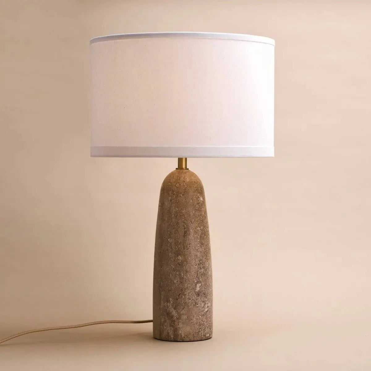 Travertine Lamp With Classic Design And Fabric Shade