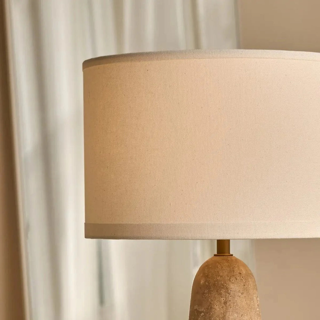 Travertine Lamp With Classic Design And Fabric Shade