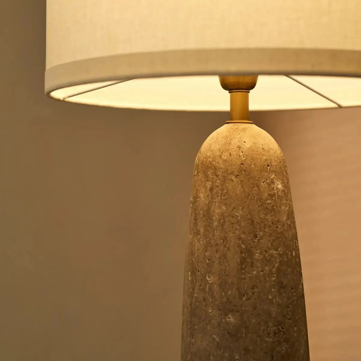 Travertine Lamp With Classic Design And Fabric Shade