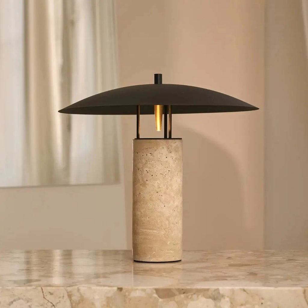 Travertine Lamp With GU10 Light And Metal Base