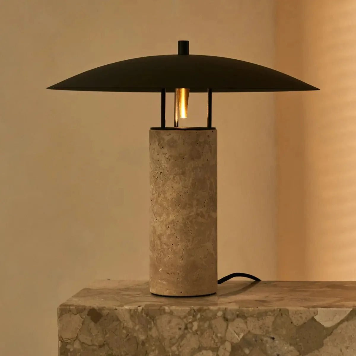 Travertine Lamp With GU10 Light And Metal Base