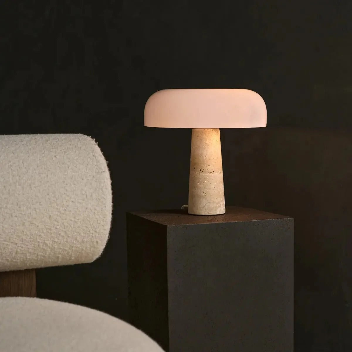 Travertine Lamp With Glass Shade And G9 Socket