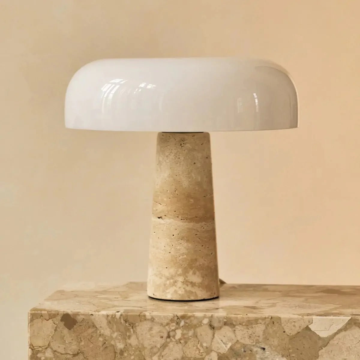 Travertine Lamp With Glass Shade And G9 Socket