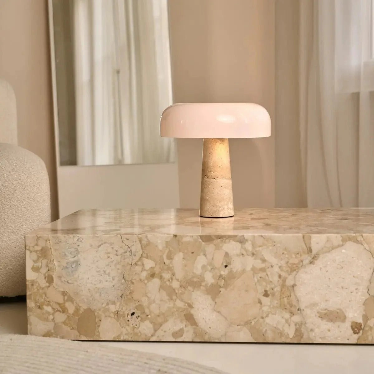 Travertine Lamp With Glass Shade And G9 Socket