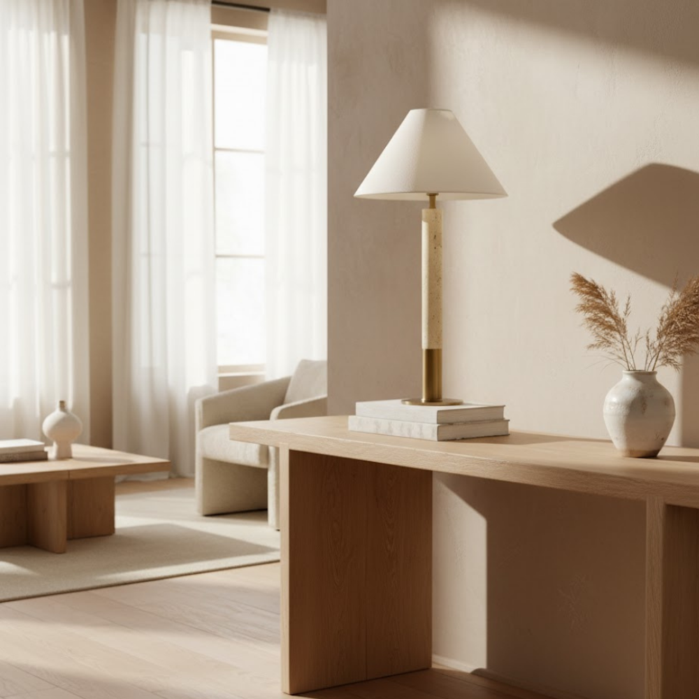 Vesta Travertine Table Lamp Tapered Shape