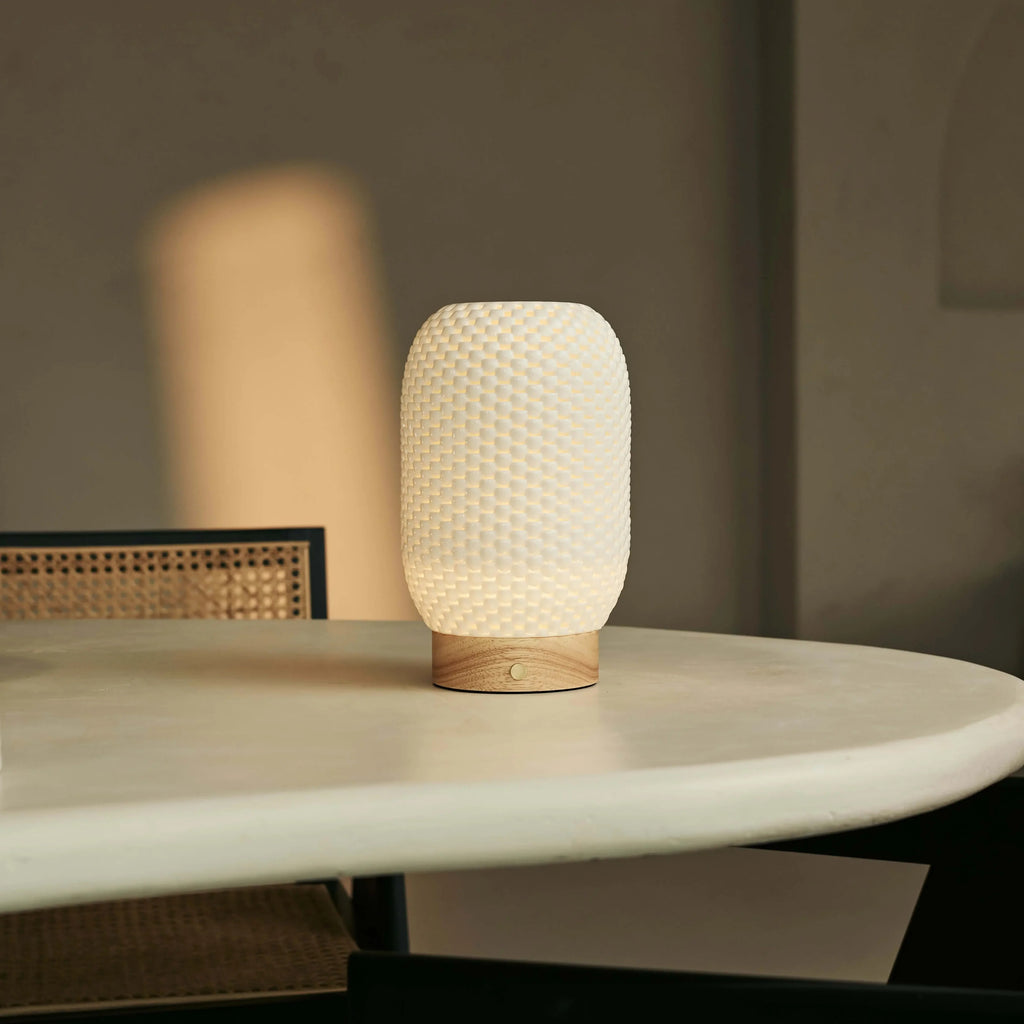 Travertine Table Lamp With 3D Printed Porcelain And Dimmable LED