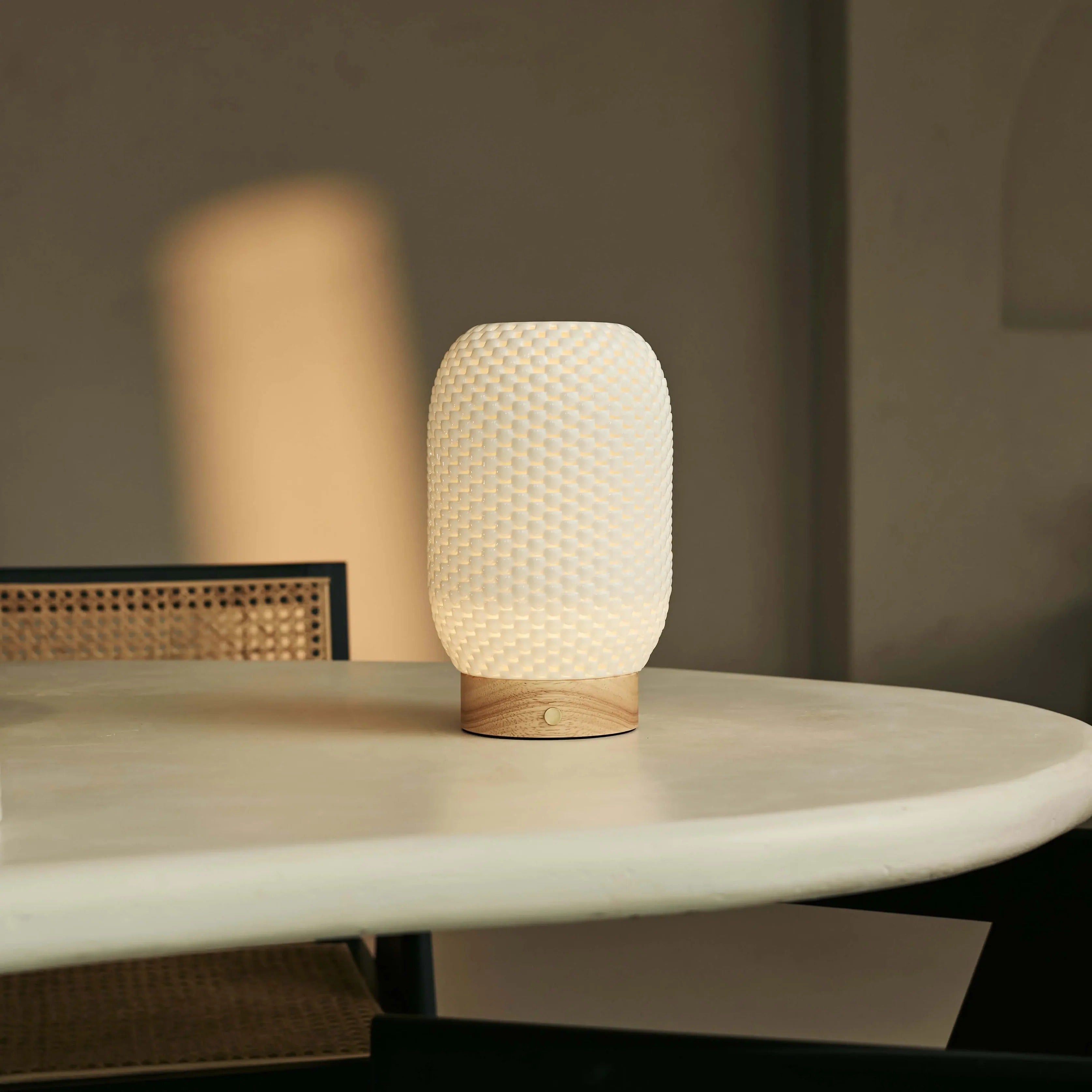 Travertine Table Lamp With 3D Printed Porcelain And Dimmable LED