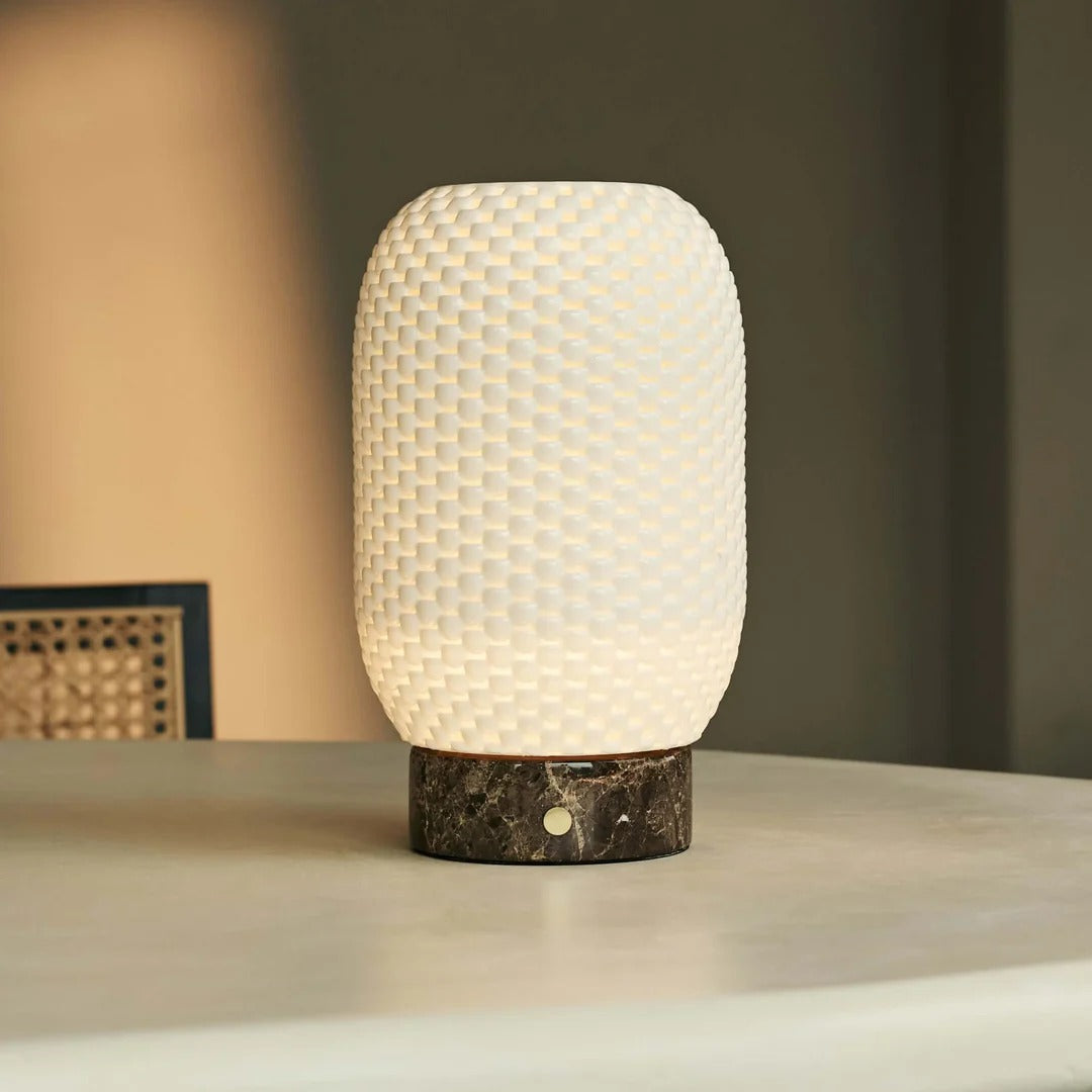 Travertine Table Lamp With 3D Printed Porcelain And Dimmable LED