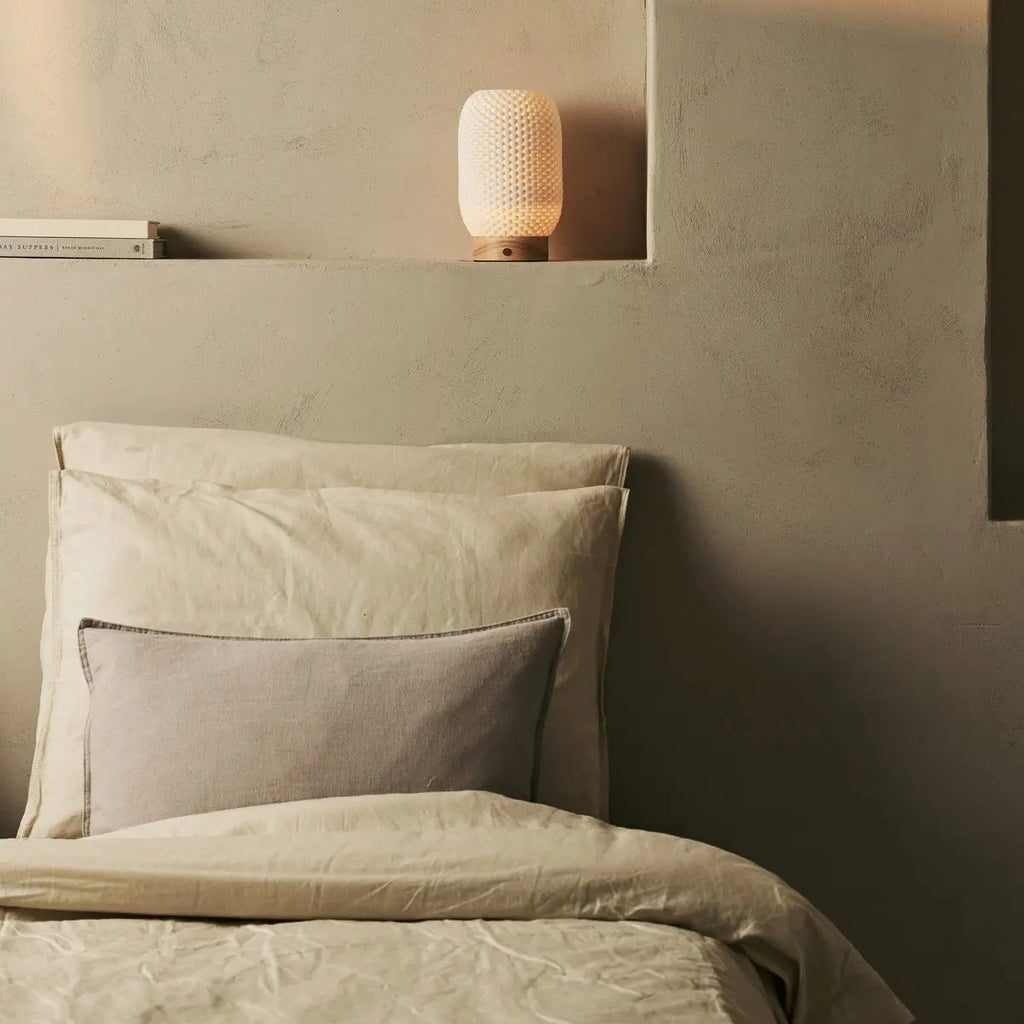 Travertine Table Lamp With 3D Printed Porcelain And Dimmable LED