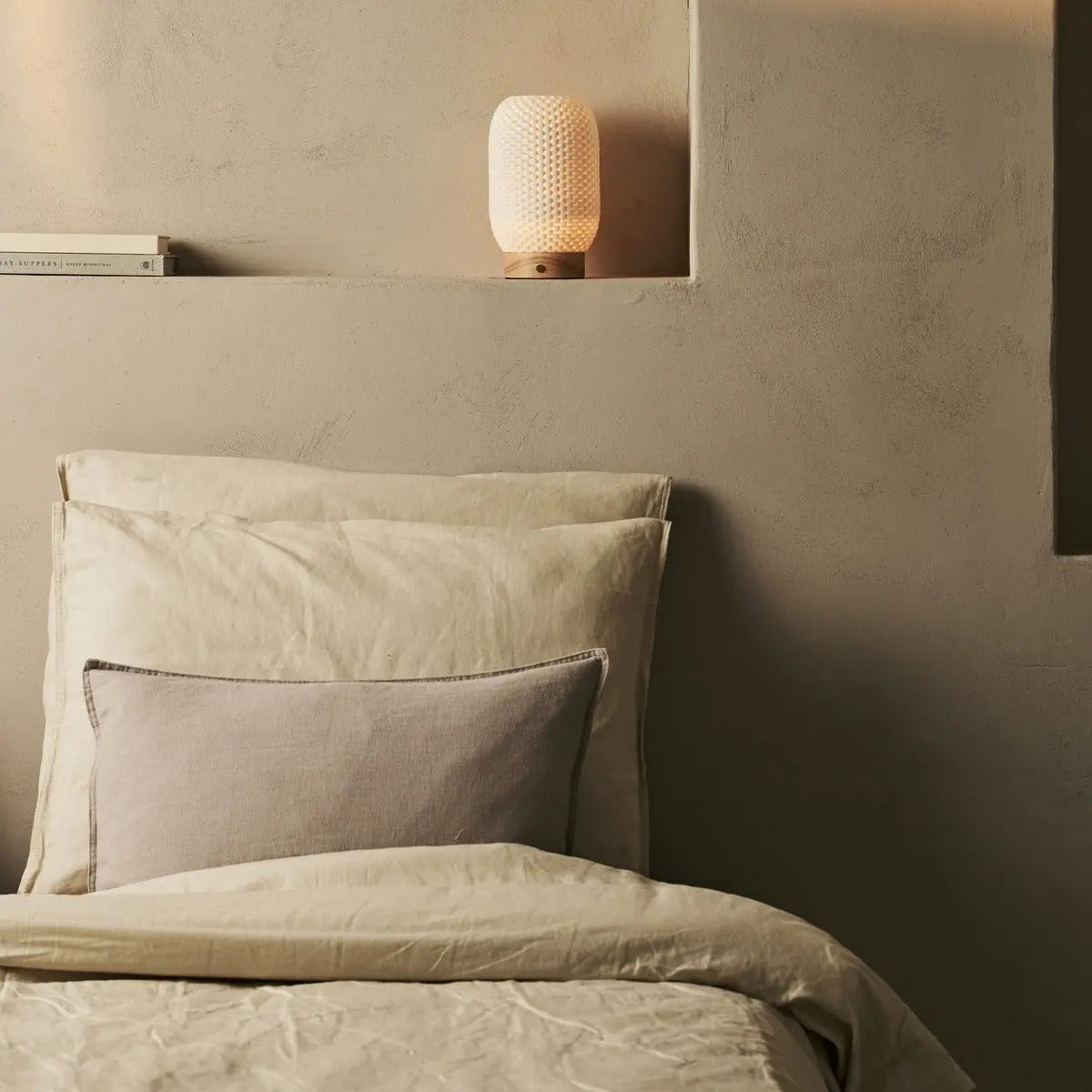 Travertine Table Lamp With 3D Printed Porcelain And Dimmable LED