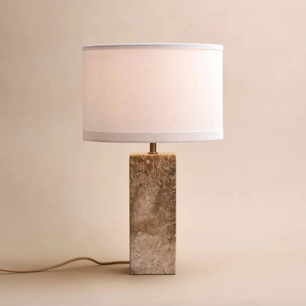 Travertine Table Lamp With Fabric Shade And Timeless Design