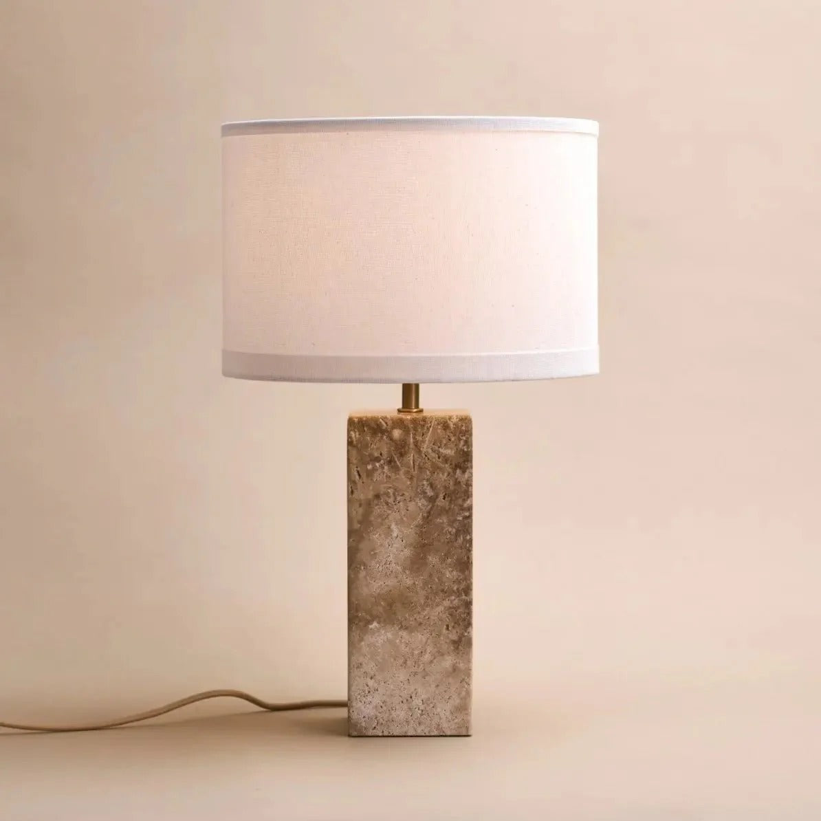 Travertine Table Lamp With Fabric Shade And Timeless Design
