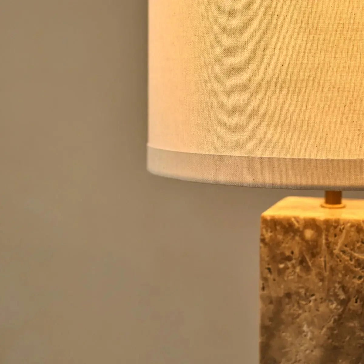 Travertine Table Lamp With Fabric Shade And Timeless Design