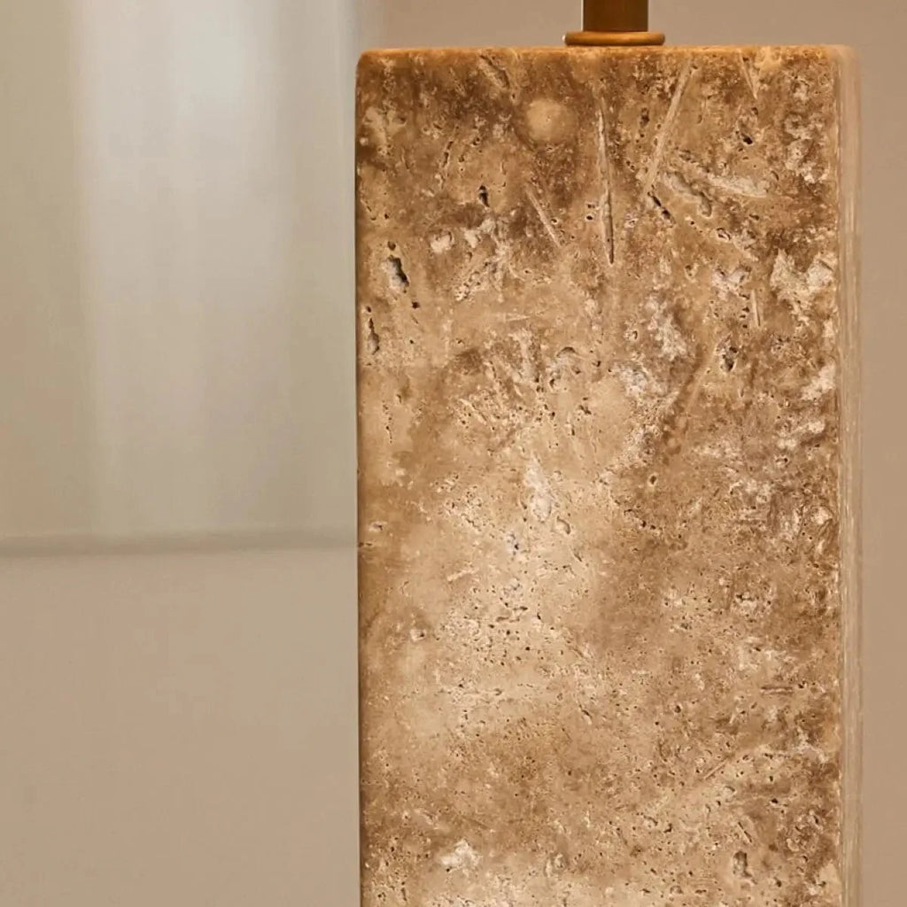 Travertine Table Lamp With Fabric Shade And Timeless Design