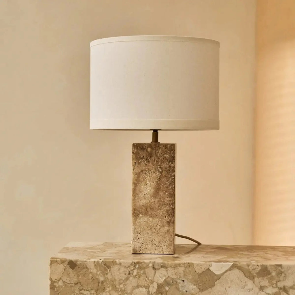 Travertine Table Lamp With Fabric Shade And Timeless Design