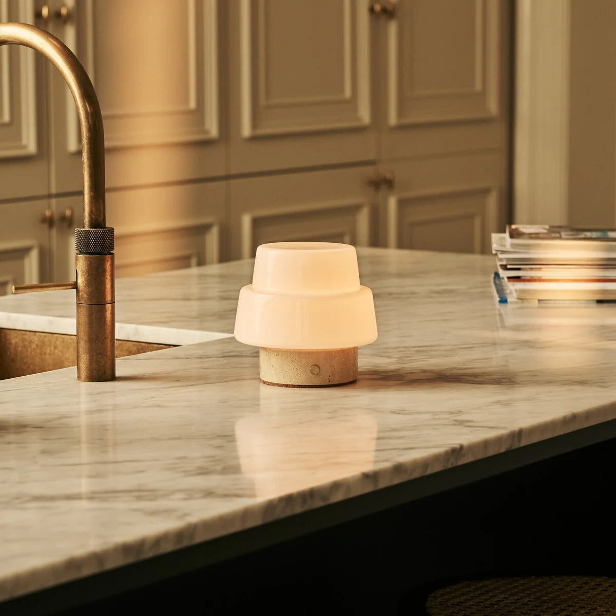 Travertine Table Lamp With Rechargeable LED