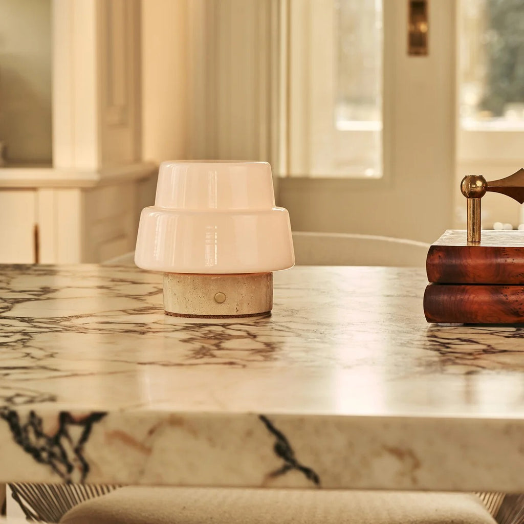 Travertine Table Lamp With Rechargeable LED